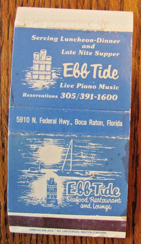AMERICAN ACE MATCHBOX COVER: EBB TIDE BOCA RATON, FLORIDA EMPTY ...