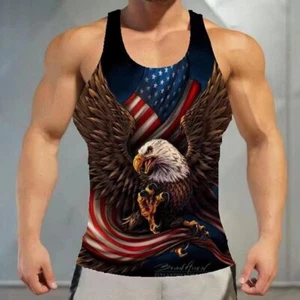 Tank Top Men Vest T Shirt American Flag Eagle Muscle USA Tee Athletic Sleeveless - Picture 1 of 1