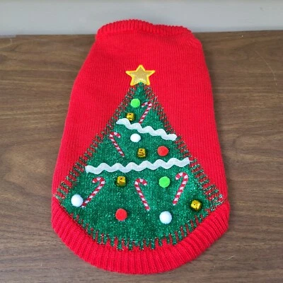 Dog Christmas Sweater Tree Red Green Medium Bells Winter  - Image 1 of 4