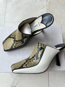 $800 Jimmy Choo Marcel 85 smooth and snake-effect leather mules square toe 37.5 - Picture 1 of 8