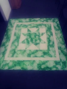 Green White Tie Die Handmade Modern Throw Quilt 72.5” x 73” Bright Color MINT - Picture 1 of 11