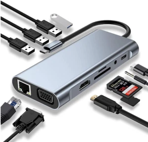 Fonething USB C Hub,USB C Adapter 11 in 1 Dongle with 4K HDMI,VGA,Type C PD,Usb3 - Afbeelding 1 van 8