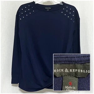 Top camicia blusa blu impreziosita manica lunga donna ROCK & REPUBLIC taglia S small - Foto 1 di 10