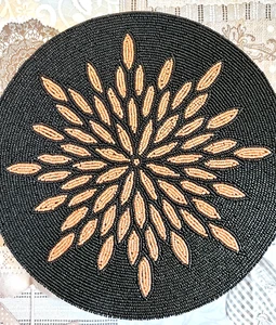  Black &Bronze  Petal  Handmade Placemat  Hand Beaded  And Set Of 4 Costers - Picture 1 of 6