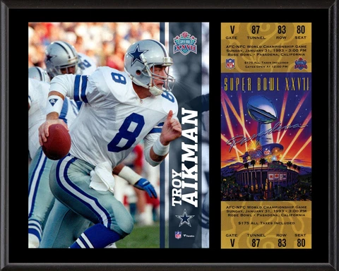 Troy Aikman Dallas Cowboys 12" x 15" Super Bowl XXVII Plaque w/Ticket Cover