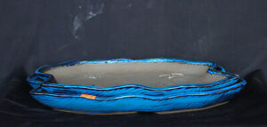 Japanese Azure Blue Glazed Irregular 11.5"L&12.5"L Forest Ceramic Bonsai 2 Pots