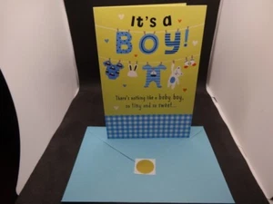 HALLMARK IT'S A BOY CLOTHESLINE NEW BABY NEWBORN MALE CHILD CONGRATULATIONS CARD - Picture 1 of 3