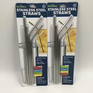 Reusable Stainless Steel Straws - Lot of 2 - Brand New - 9 Piece Set (18 Total) - Picture 1 of 2