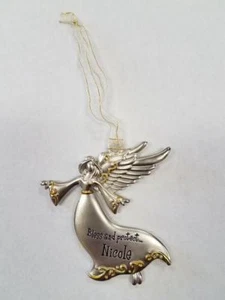 Spoontiques Pewter Angel Ornament - Imprinted "Bless and Protect Nicole" - Picture 1 of 1