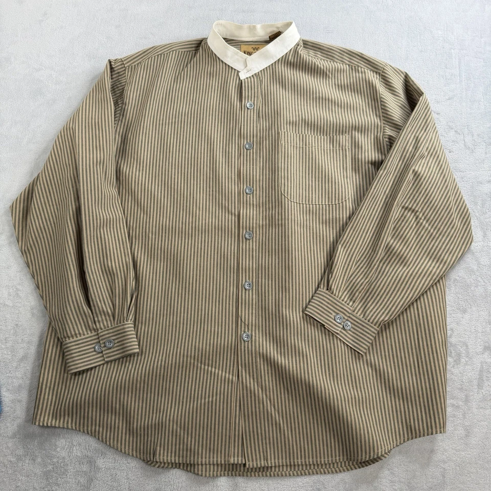 Camisa Western King Ranch Abotonada Para Hombres XL Cuello Banda Rayas Trabajo Manga Larga Foto 1 de 4