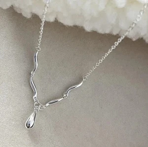 925 Sterling Silber Tropfen Anhänger Halskette Damen schlicht Wassertropfen Kette Schmuck - Bild 1 von 3