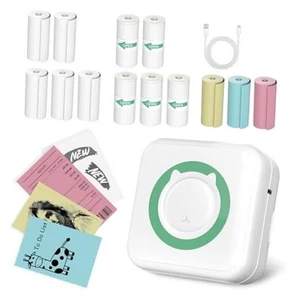 Portable Printer Mini Thermal Printer, Inkless Sticker Printer Bluetooth Green - Picture 1 of 8