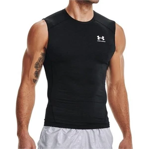 Under Armour HeatGear Armour Mens Sleeveless Compression Top Black Tank Top - Picture 1 of 5