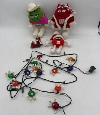 Vtg Lot Of M&M MM Christmas String Light 1990s 20 String Set & Ornaments/Plushes - Image 1 of 4