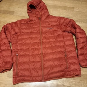 Eddie Bauer Down Jacket Mens Large Puffer Zip-Pockets Nylon Orange EB650 Hooded - Picture 1 of 15