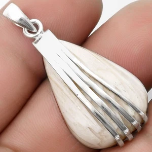 Natural White Scolecite 925 Sterling Silver Pendant Jewelry P-1302 - Picture 1 of 5