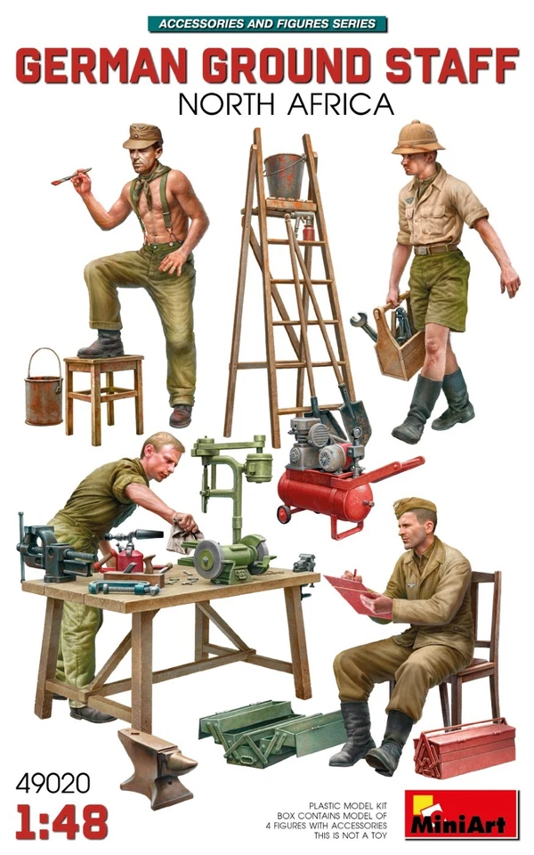 German Ground Staff With Accessories. North Africa Figure 1:48 Plastic Model Kit - Immagine 1 di 1