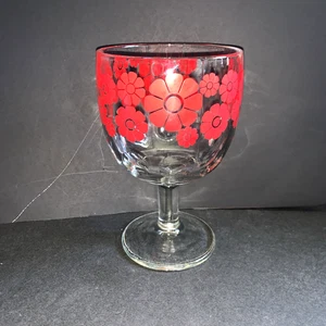 Bartlett Collins Red Daisy Daumenabdruck Fußkelch 18 Unzen Bier Vintage Klarglas - Bild 1 von 5