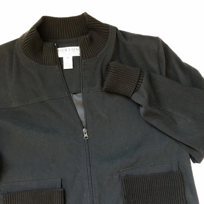 Norton Studio Jacket Women 14 Green Full Zip Ribbed Brown Sweater Cuffs Collar - Image 1 of 4