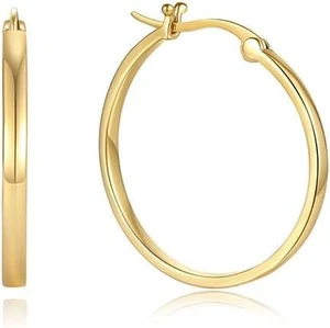 Pendientes de aro de oro de 14K para mujer Pendientes de aro de tubo cuadrado de oro de 14K (2 mm de grosor) - Imagen 1 de 12