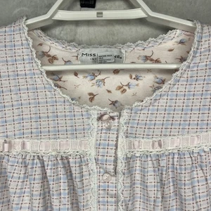 Miss Elaine Nightgown Medium 100% Cotton Lightweight Flannel Plaid Cozy Blue - Picture 1 of 11