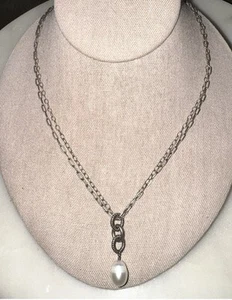 Silpada 925 Sterling Silber Doppelkette Tropfen Halskette Perle Anhänger Knebel - Bild 1 von 6