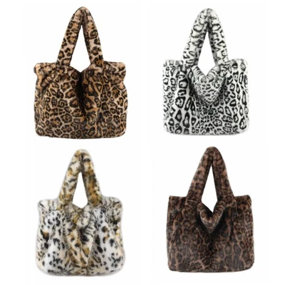 ITALYSHOP24 XXL DAMEN PELZTASCHE Shopper Tote Bag Leopard Handtasche Umhängetasche Teddy Bag