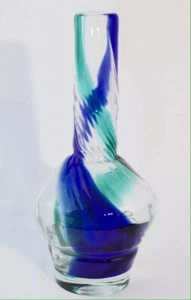 Mid Century Handblown Blue Glass Swirls Vase Bottle Decanters Scandinavian - Picture 1 of 2