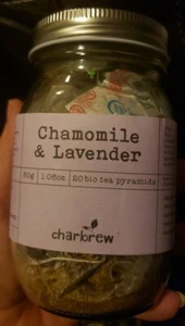 CHARBREW CHAMOMILE LAVENDER Tea 16 Bio Tea Pyramids in Reusable Mason Jar - Picture 1 of 1