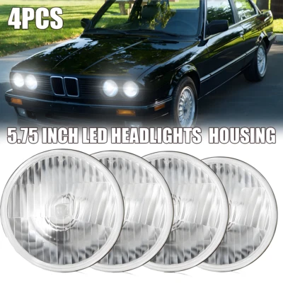 4PCS 5-3/4 5.75" Round LED Headlights Glass Housing For BMW 325i 528i 535i E30 - Image 1 of 4