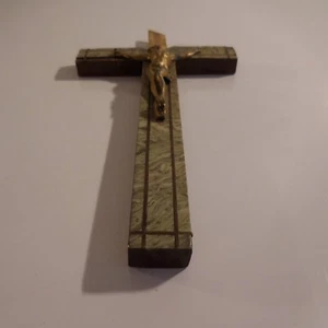 Crucifix Christ Bronze Cross Wood Inlaid Art Deco Christian Pn France N3089 - Picture 1 of 12