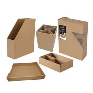 KRAFT DESK TIDY ORGANISERS SET-File Magazine Holder, Letter Tray & Pen Holders - Picture 1 of 12