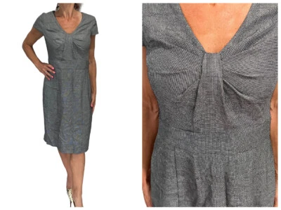 VESTIDO VAINA ARMANI COLLEZIONI NEGRO BLANCO MEZCLA LANA TWEED MANGA GORRA CUELLO EN V 8 Foto 1 de 4