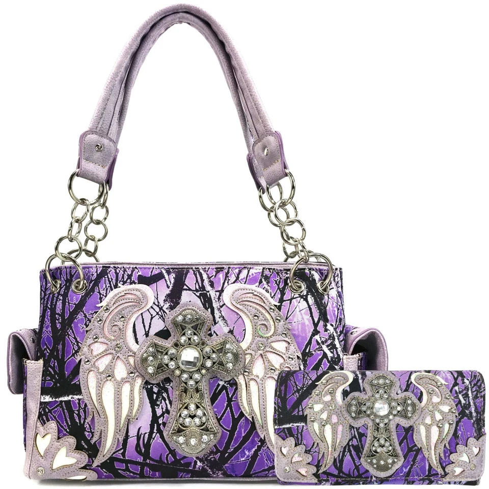 Cartera monedero camuflaje occidental estrás ángel alado cruz oculta Foto 1 de 1