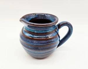Art Pottery Creamer Blue And Brown Glaze Handmade - Picture 1 of 12