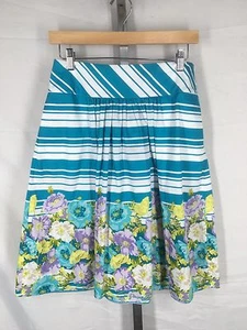 Talbots Rock Gr. 2 Blumen Streifen Plissee A-Linie Taschen Baumwolle Neu - Bild 1 von 5