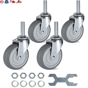 Caster Wheels 3 Inch Set Of 4 Heavy Duty Threaded Stem Casters Swivel Rubber Ind - Picture 1 of 7