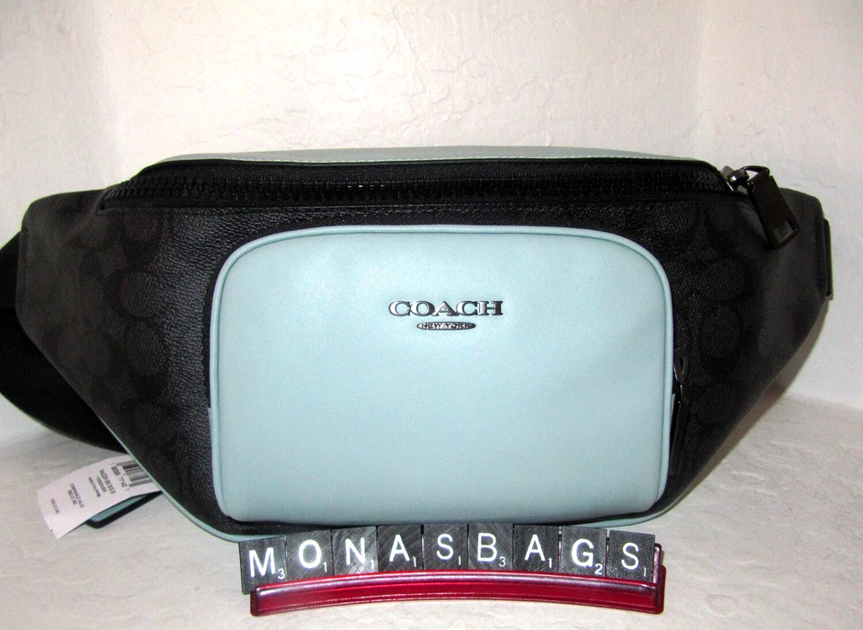 Coach CAJ77 Racer Belt Bag Light Blue Leather Multi Signature