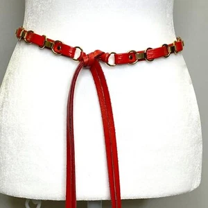 Cintura donna vintage Y2K rossa ecopelle catena oro frange boho hippie - Foto 1 di 9