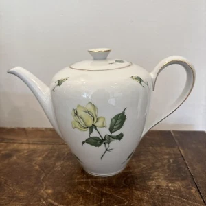KPM Krister Germany White Porcelain Yellow Rose Coffee Pot Vintage 60s - Picture 1 of 11