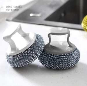 1pcs Removable Stainless Steel Wire Ball Brush - Non-Stick Kitchen Scrubber, NEW - Picture 1 of 7