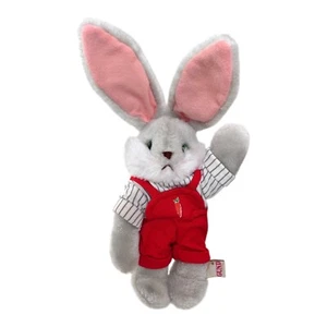 Vintage 1983 GUND Plush Bunny Gray Rabbit in Red Overalls Carrot Embroidery - Picture 1 of 6