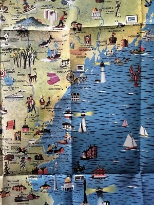 Mapa de dibujos animados de los estados de Nueva Inglaterra 1954 recreaciones de temporada color grande enmarcable Foto 1 de 4