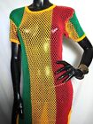 Ladies Multicoloured Rasta Side Slit String Mesh Maxi Dress Rihanna Free Size UK