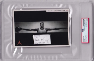 PHIL KNIGHT NIKE CEO SIGNED MICHAEL JORDAN V SHOE CARD CUT PSA DNA AUTOGRAPH - Image 1 of 2