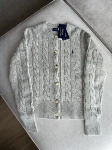 Polo Ralph Lauren Cable-Knit Wool Crewneck Cardigan greige XS - Picture 1 of 6