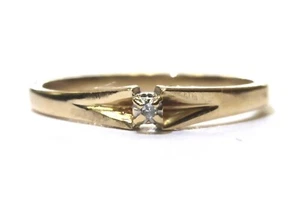 10k Yellow Gold .01ct Natural Round Cut Diamond Promise Ring 1.3g Estate Vintage - Picture 1 of 13
