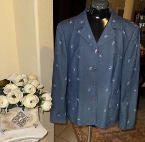 VTG Blue ESCADA SPORT Embroidered Preppy Floral Denim Blazer Jacket EU40 USM - Picture 1 of 11