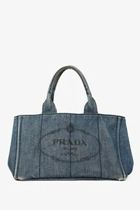 Prada Canapa Avio Denim Logo Tote Bag - Picture 1 of 13