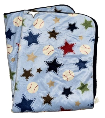 Estrellas de béisbol Circo azul con manta de bebé Sherpa azul marino 30x40 Foto 1 de 3
